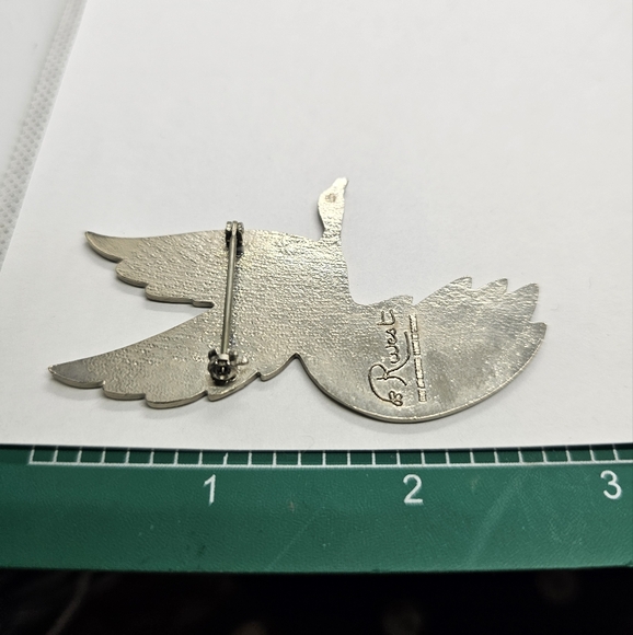 Rivest Flying Bird Vintage Red and silver Brooch - Picture 7 of 7